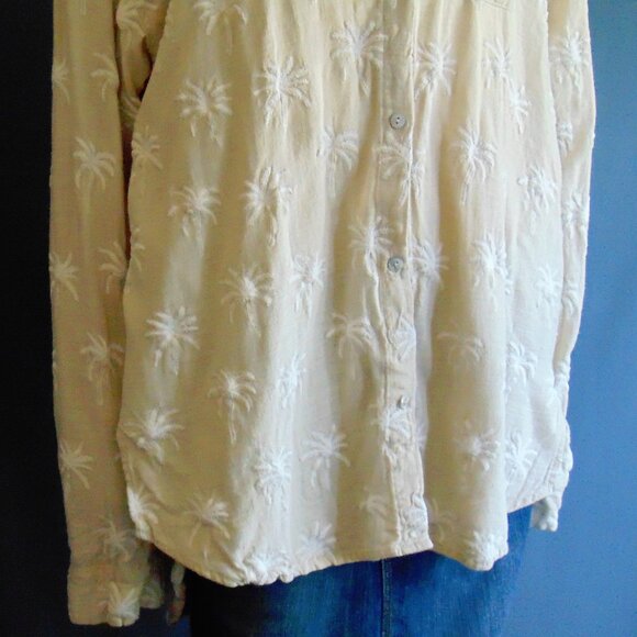 Malai Sand Palm Embroidered White Palm Trees Viscose Linen Cover up Shirt L - Picture 8 of 12